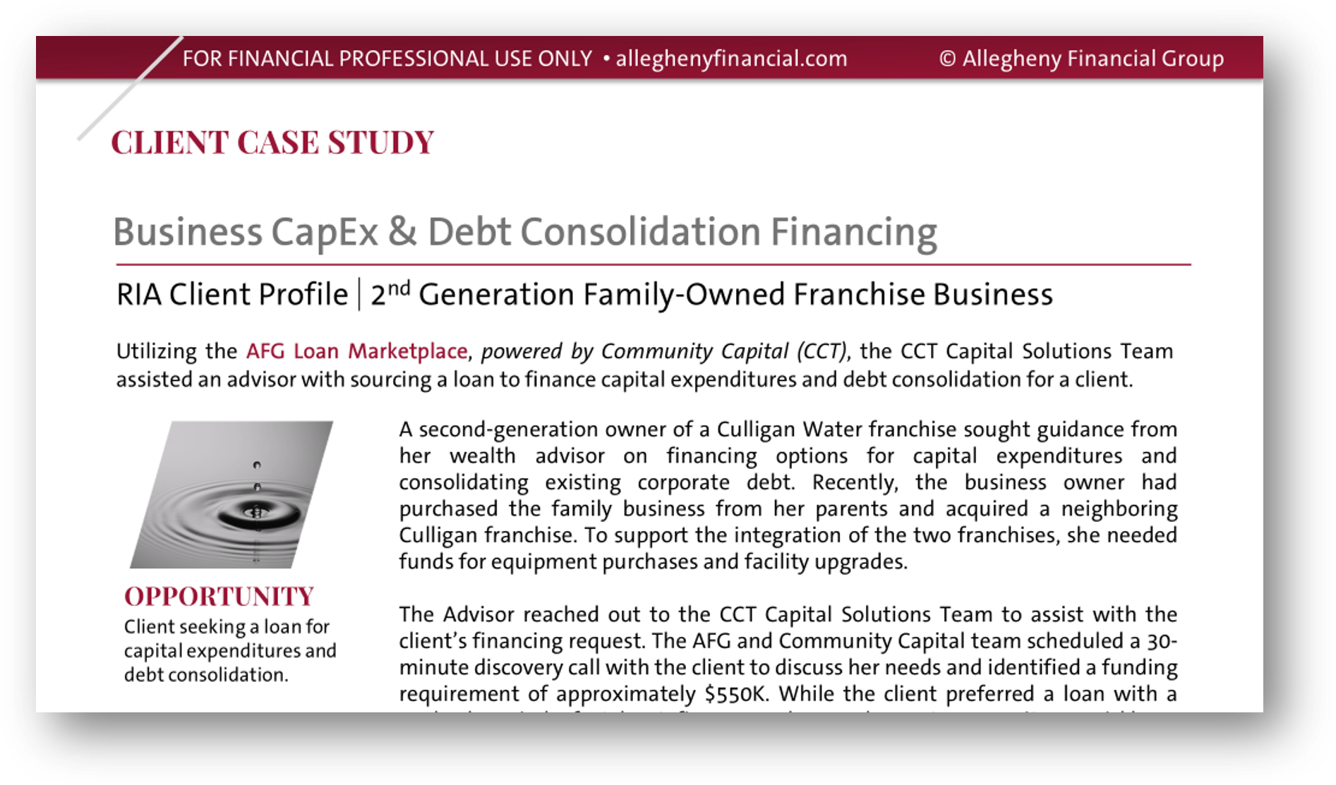 AFG - C&I - Loan Marketplace - RIA Case Study - Culligan Franchise